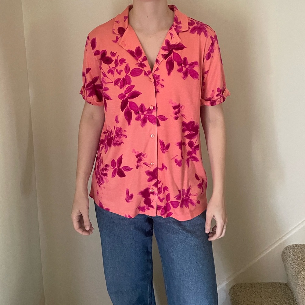 Isaac Mizrahi Floral Button-Down Blouse Size S